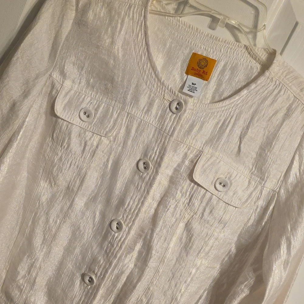 Ruby Rd. White Shimmery Button-Up Jacket - Picture 1 of 7